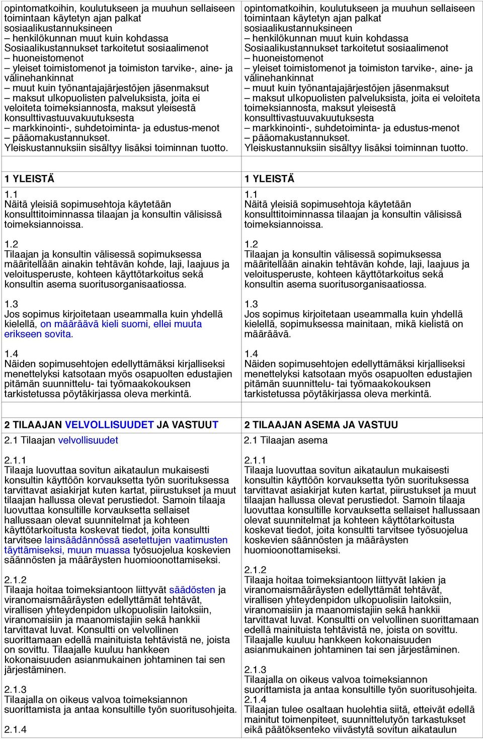 toimeksiannosta, maksut yleisestä konsulttivastuuvakuutuksesta markkinointi-, suhdetoiminta- ja edustus-menot pääomakustannukset. Yleiskustannuksiin sisältyy lisäksi toiminnan tuotto.