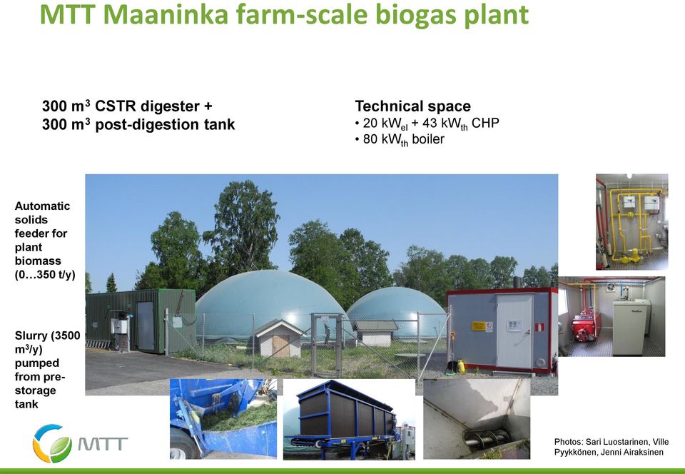 Automatic solids feeder for plant biomass (0 350 t/y) Slurry (3500 m 3 /y)