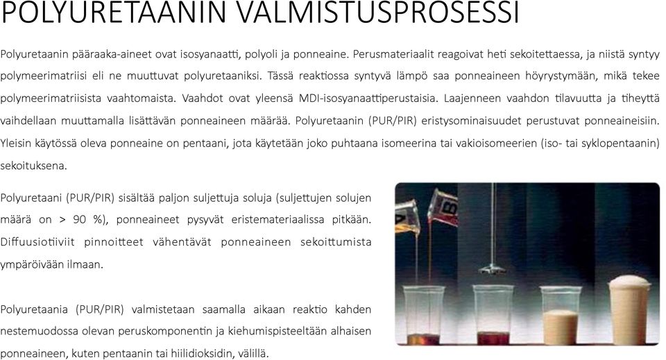 Tässä reaklossa syntyvä lämpö saa ponneaineen höyrystymään, mikä tekee polymeerimatriisista vaahtomaista. Vaahdot ovat yleensä MDI- isosyanaaiperustaisia.