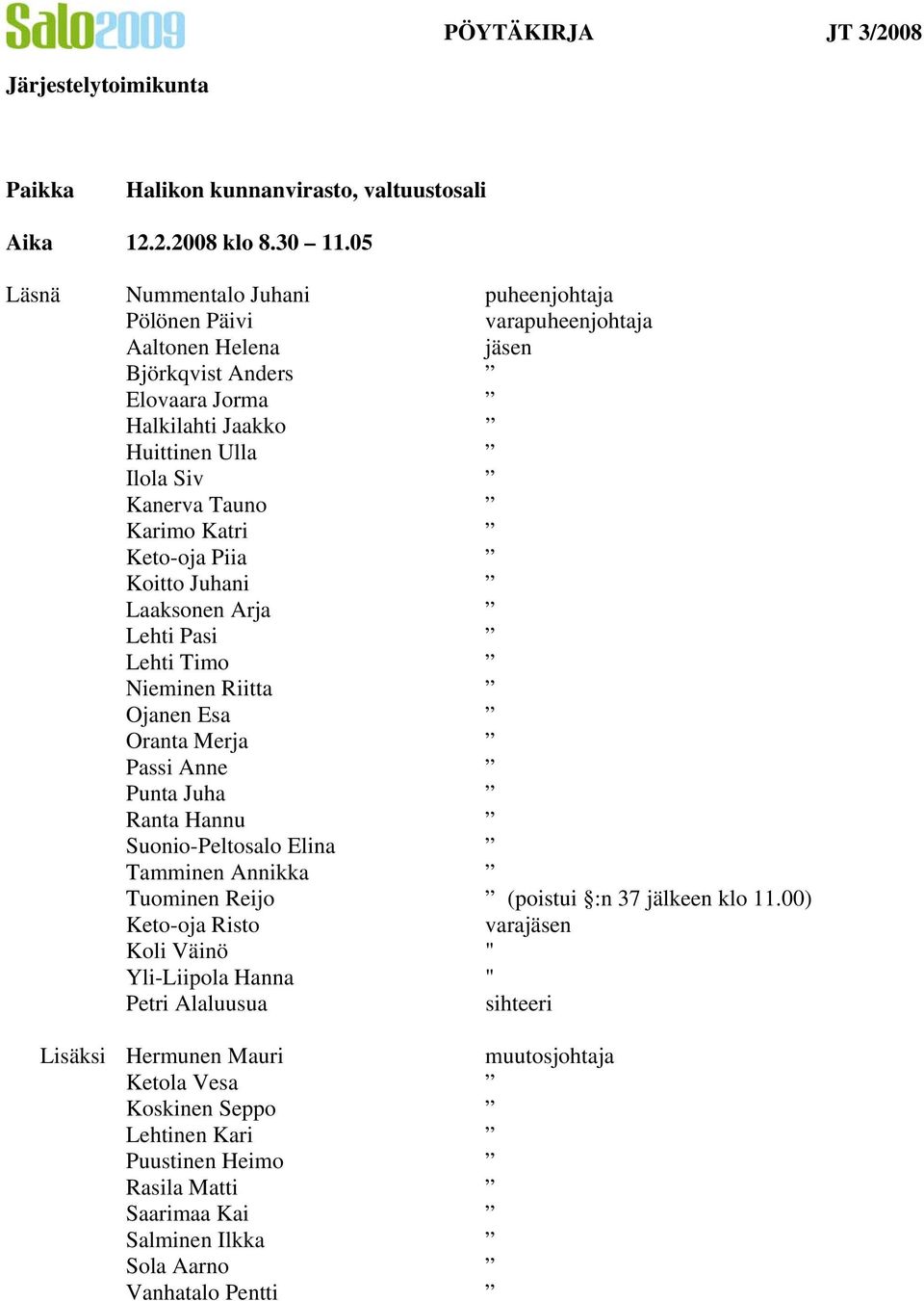 Katri Keto-oja Piia Koitto Juhani Laaksonen Arja Lehti Pasi Lehti Timo Nieminen Riitta Ojanen Esa Oranta Merja Passi Anne Punta Juha Ranta Hannu Suonio-Peltosalo Elina Tamminen Annikka Tuominen