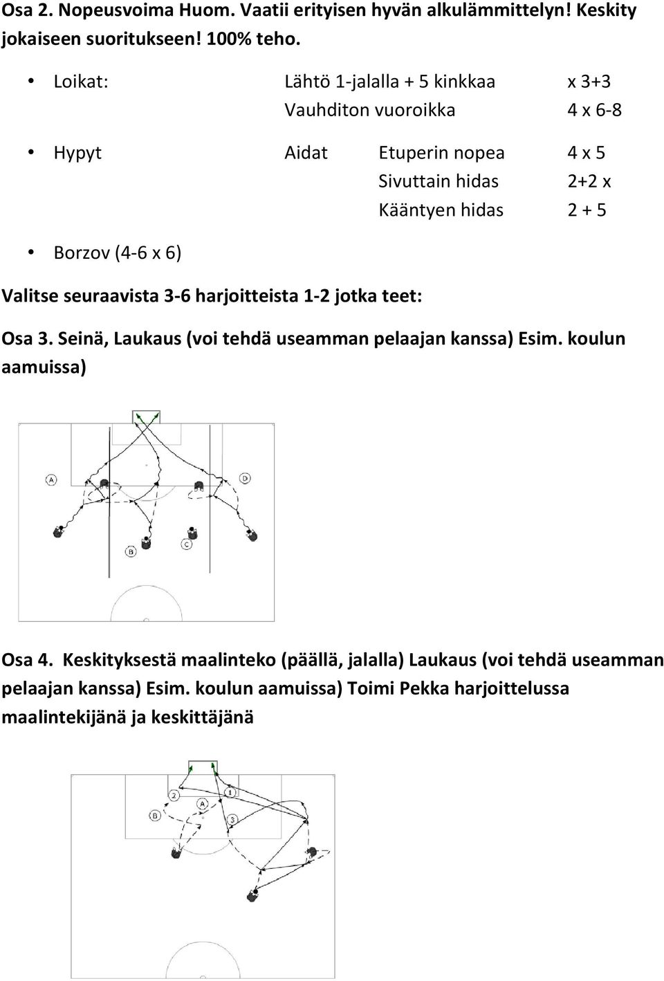 Borzov (4-6 x 6) Valitse seuraavista 3-6 harjoitteista 1-2 jotka teet: Osa 3. Seinä, Laukaus (voi tehdä useamman pelaajan kanssa) Esim.