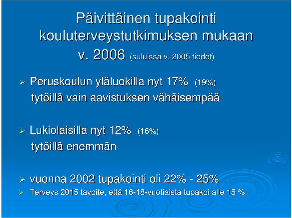 aavistuksen vähäisempv isempää Lukiolaisilla nyt 12% (16%) tytöill illä enemmän