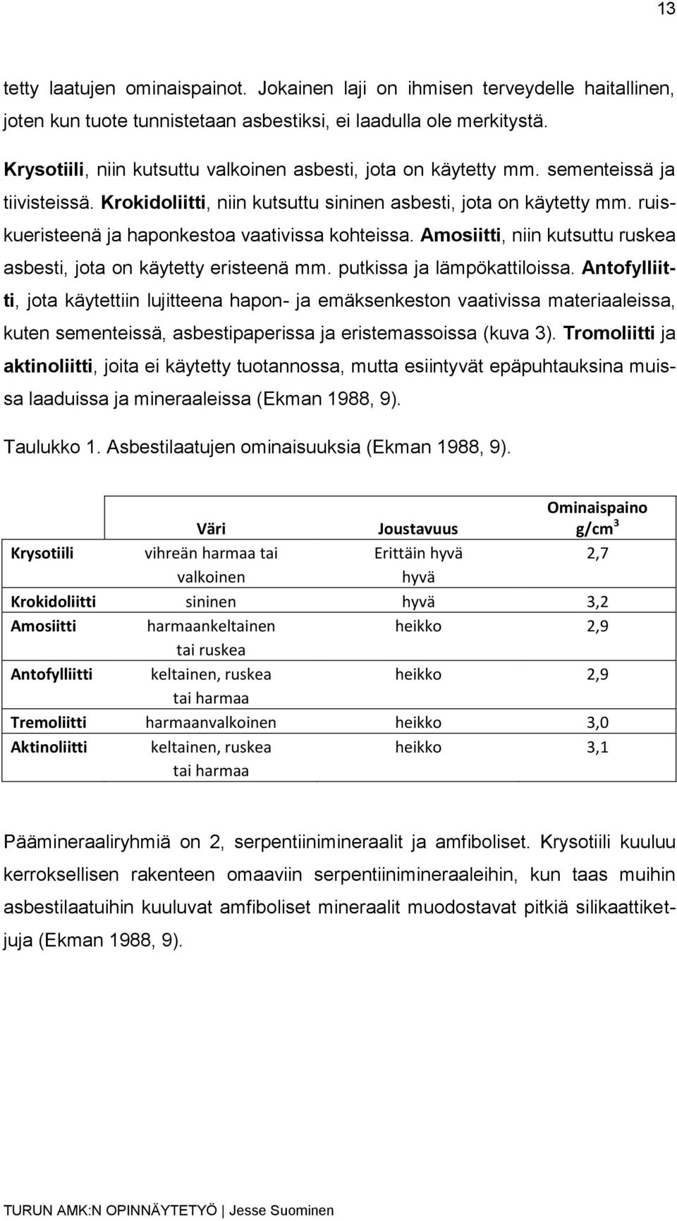 ruiskueristeenä ja haponkestoa vaativissa kohteissa. Amosiitti, niin kutsuttu ruskea asbesti, jota on käytetty eristeenä mm. putkissa ja lämpökattiloissa.