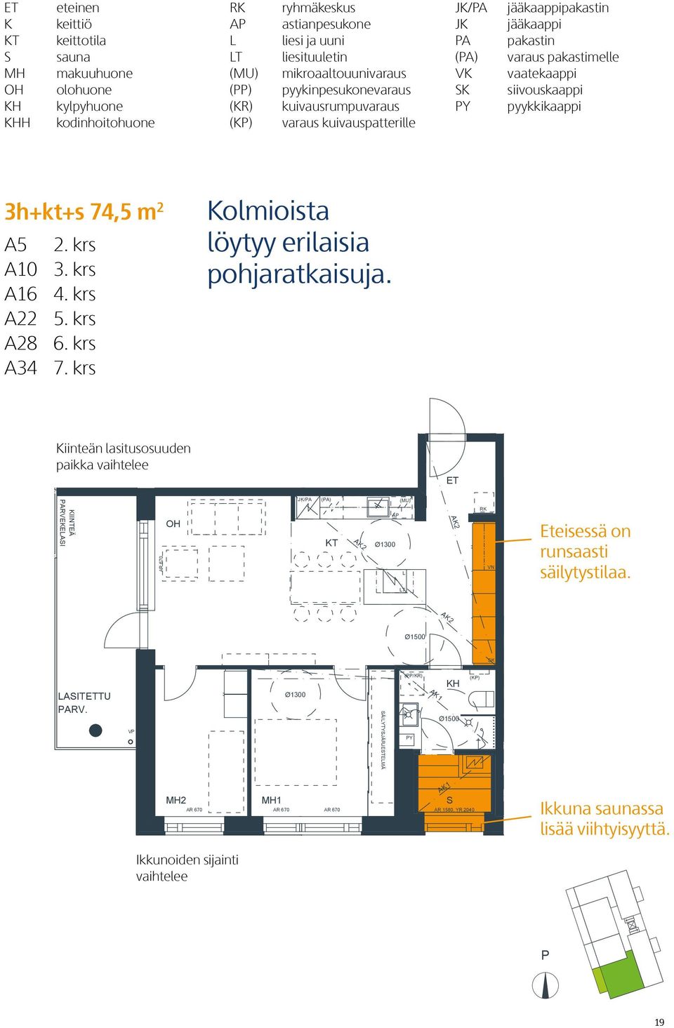 krs keittiö keittotila sauna makuuhuone olohuone kylpyhuone kodinhoitohuone 3H++ 74,5 m 2 MH3 () (KR) NIITTYTAIVA 3, 02200 EOO A05, 2. KERRO A28, 6.