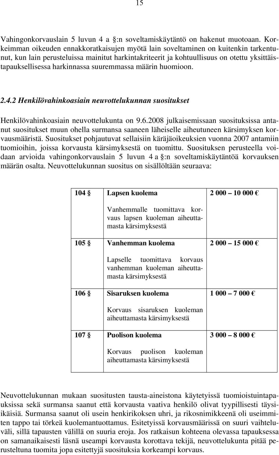 harkinnassa suuremmassa määrin huomioon. 2.4.2 Henkilövahinkoasiain neuvottelukunnan suositukset Henkilövahinkoasiain neuvottelukunta on 9.6.