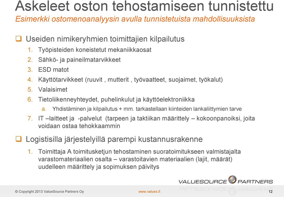 Tietoliikenneyhteydet, puhelinkulut ja käyttöelektroniikka a. Yhdistäminen ja kilpailutus + mm. tarkastellaan kiinteiden lankaliittymien tarve 7.