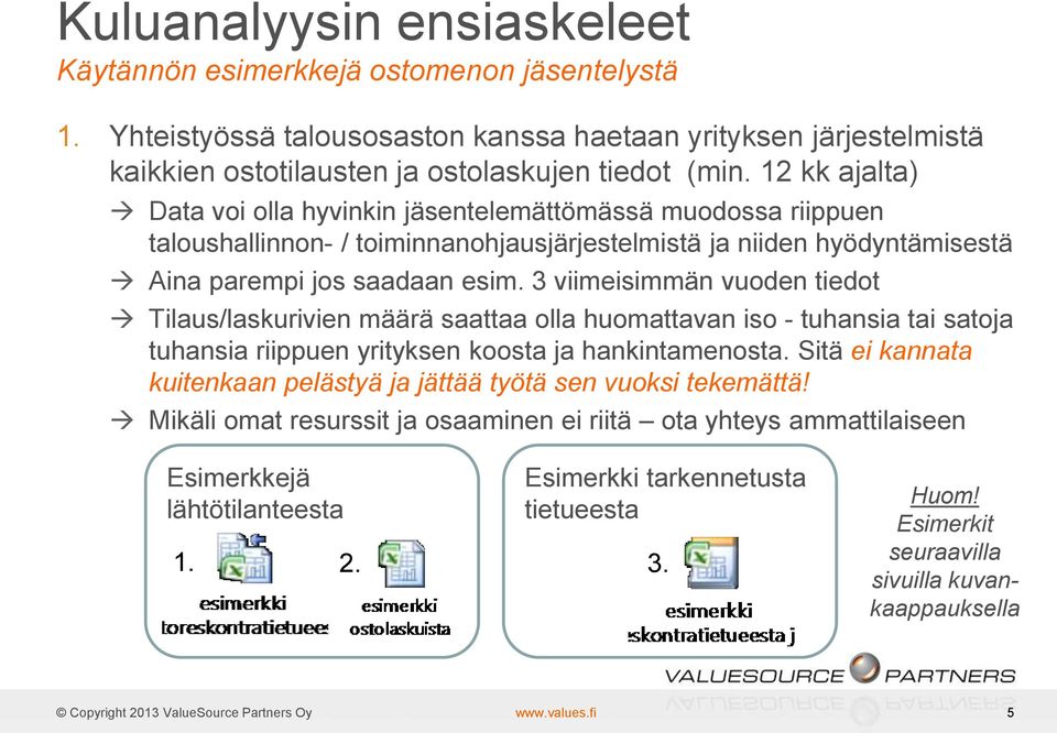 3 viimeisimmän vuoden tiedot Tilaus/laskurivien määrä saattaa olla huomattavan iso - tuhansia tai satoja tuhansia riippuen yrityksen koosta ja hankintamenosta.