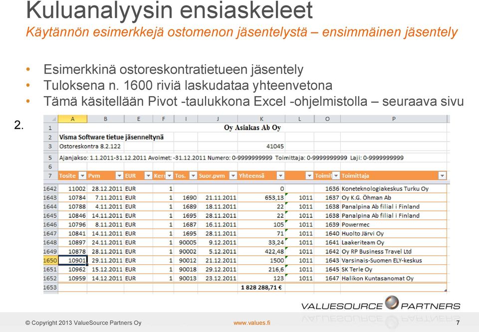 ostoreskontratietueen jäsentely Tuloksena n.