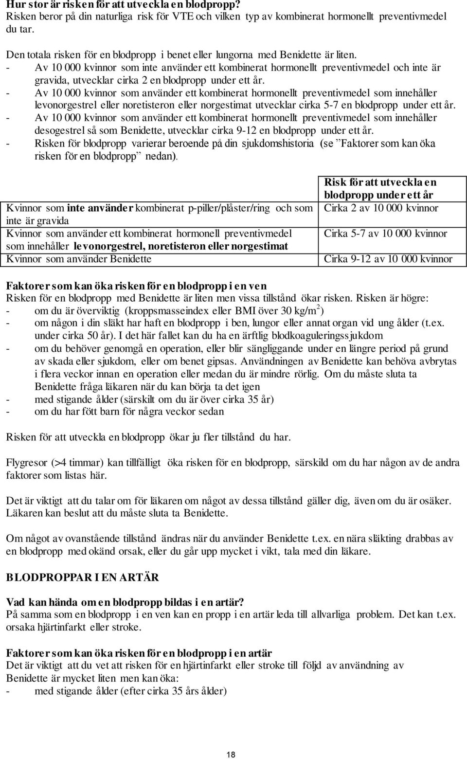 - Av 10 000 kvinnor som inte använder ett kombinerat hormonellt preventivmedel och inte är gravida, utvecklar cirka 2 en blodpropp under ett år.