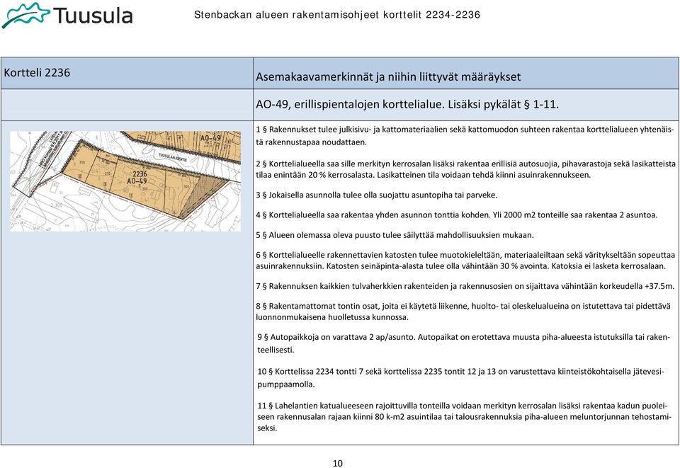 2 Korttelialueella saa sille merkityn kerrosalan lisäksi rakentaa erillisiä autosuojia, pihavarastoja sekä lasikatteista tilaa enintään 20 % kerrosalasta.