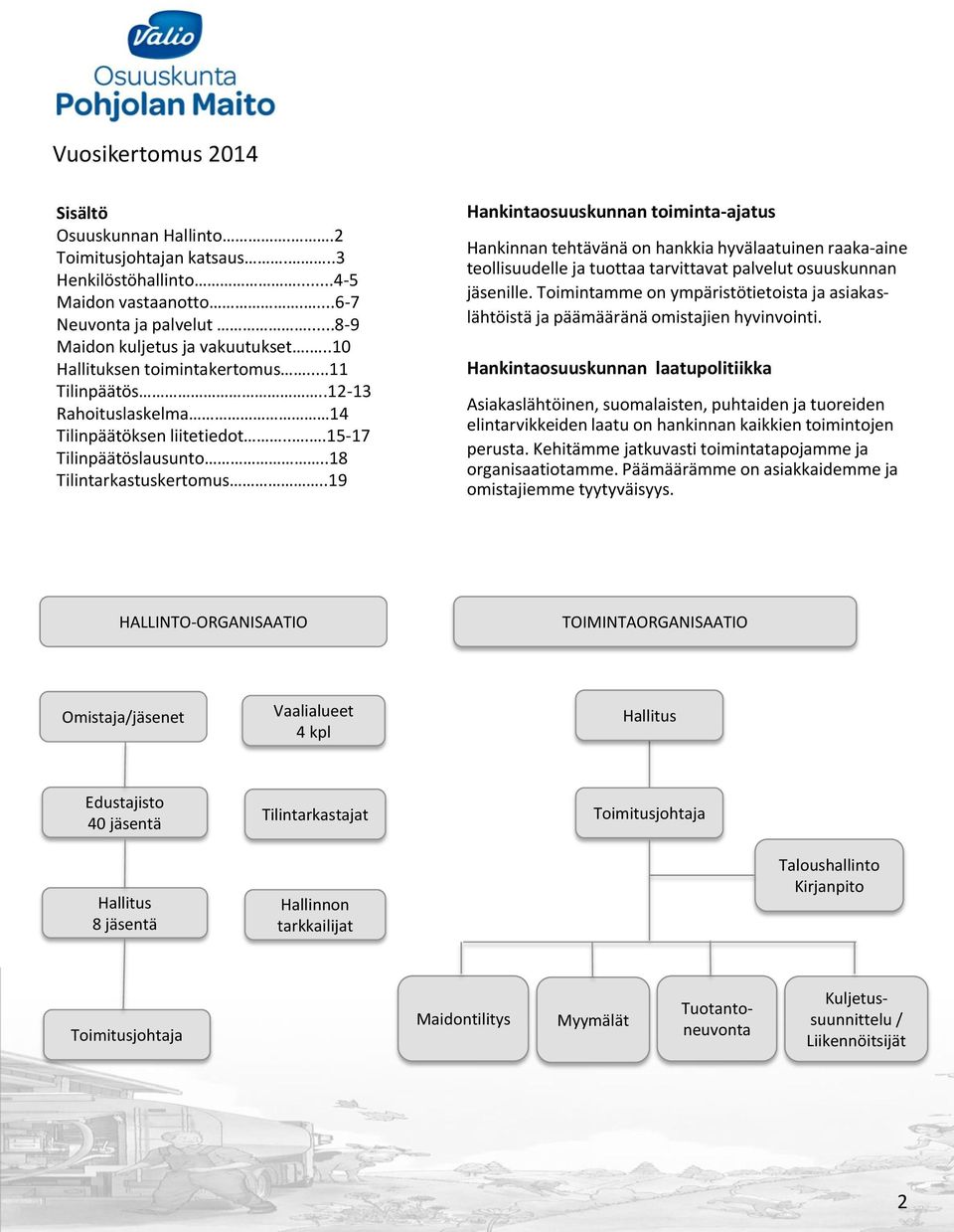 .19 Hankintaosuuskunnan toiminta-ajatus Hankinnan tehtävänä on hankkia hyvälaatuinen raaka-aine teollisuudelle ja tuottaa tarvittavat palvelut osuuskunnan jäsenille.