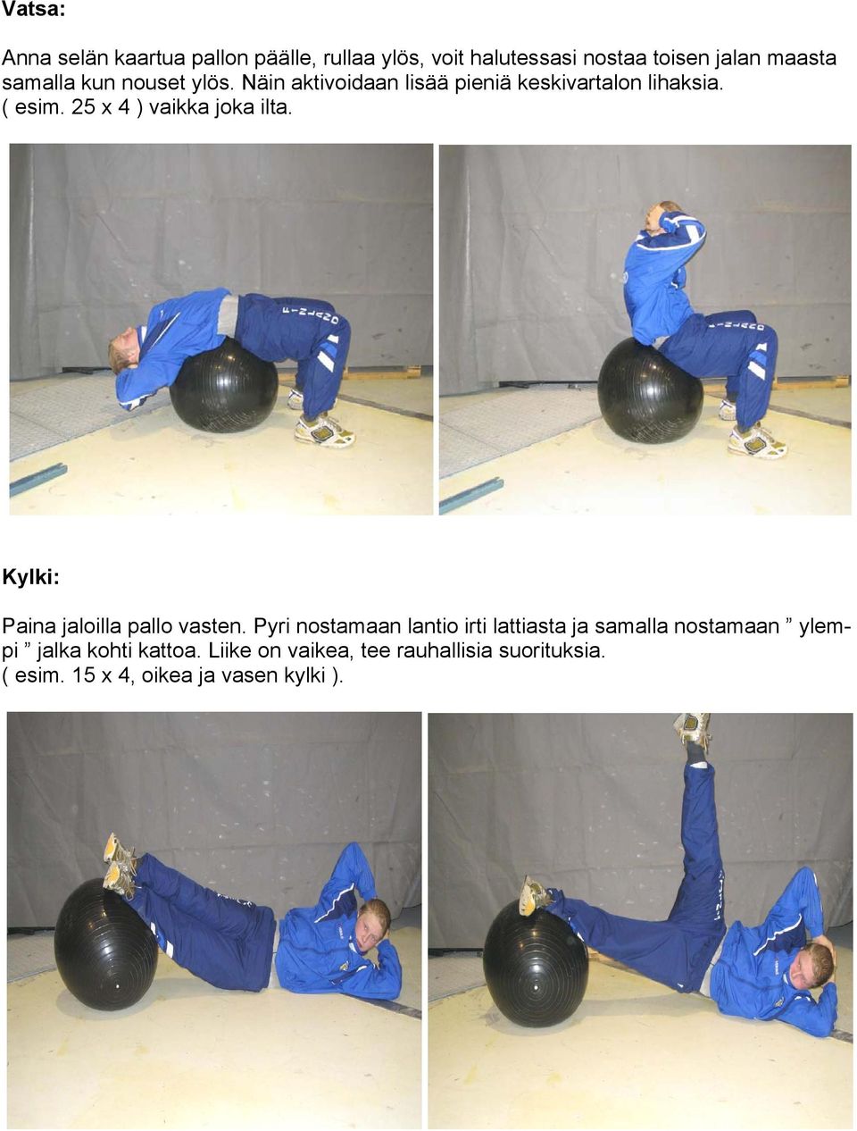 25 x 4 ) vaikka joka ilta. Kylki: Paina jaloilla pallo vasten.