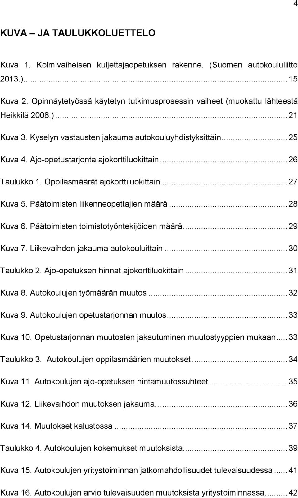 Ajo-opetustarjonta ajokorttiluokittain... 26 Taulukko 1. Oppilasmäärät ajokorttiluokittain... 27 Kuva 5. Päätoimisten liikenneopettajien määrä... 28 Kuva 6. Päätoimisten toimistotyöntekijöiden määrä.