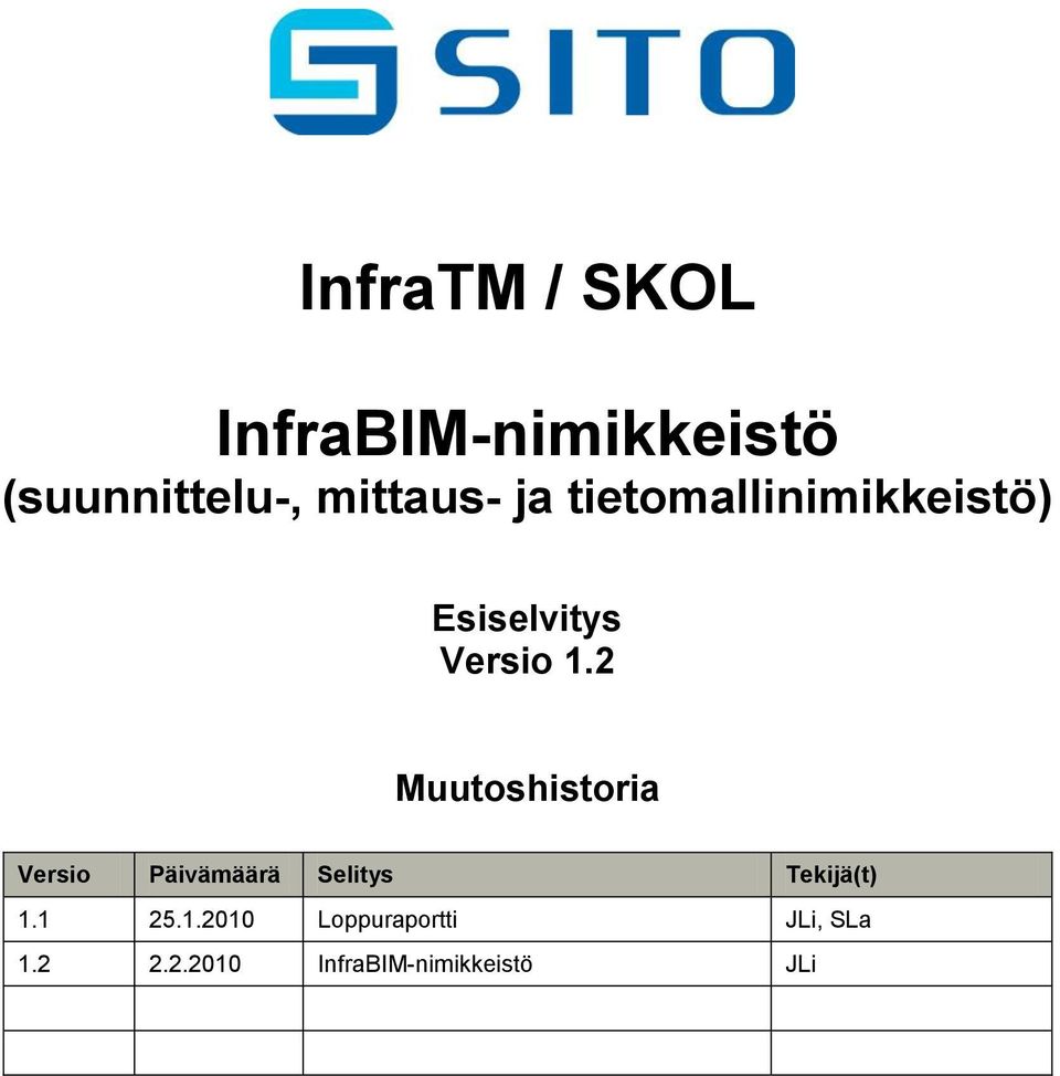 2 Muutoshistoria Versio Päivämäärä Selitys Tekijä(t) 1.