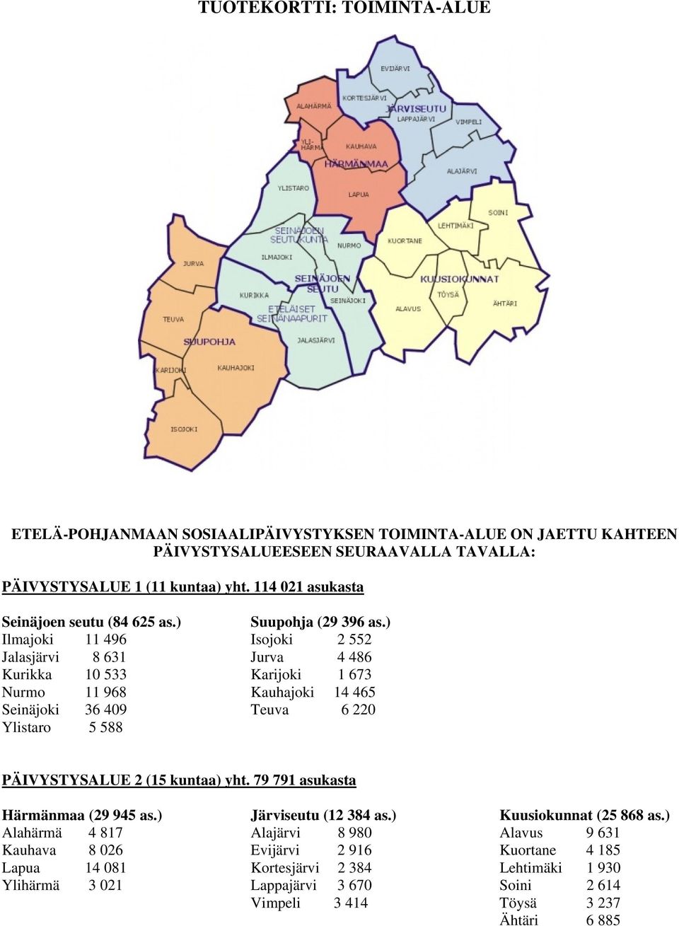 ) Ilmajoki 11 496 Isojoki 2 552 Jalasjärvi 8 631 Jurva 4 486 Kurikka 10 533 Karijoki 1 673 Nurmo 11 968 Kauhajoki 14 465 Seinäjoki 36 409 Teuva 6 220 Ylistaro 5 588 PÄIVYSTYSALUE 2 (15