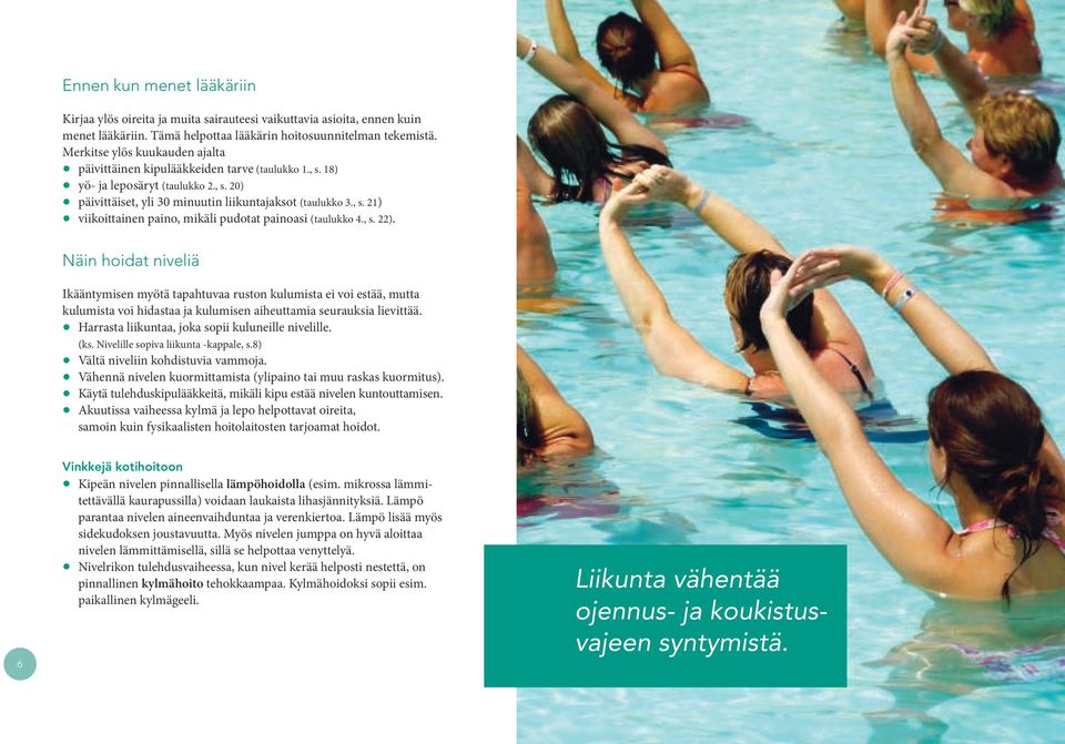 , s. 22). Näin hoidat niveliä Ikääntymisen myötä tapahtuvaa ruston kulumista ei voi estää, mutta kulumista voi hidastaa ja kulumisen aiheuttamia seurauksia lievittää.