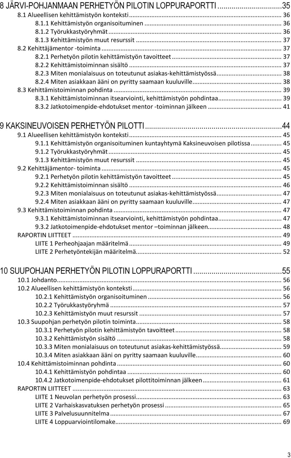 .. 38 8.2.4 Miten asiakkaan ääni on pyritty saamaan kuuluville... 38 8.3 Kehittämistoiminnan pohdinta... 39 8.3.1 Kehittämistoiminnan itsearviointi, kehittämistyön pohdintaa... 39 8.3.2 Jatkotoimenpide-ehdotukset mentor -toiminnan jälkeen.