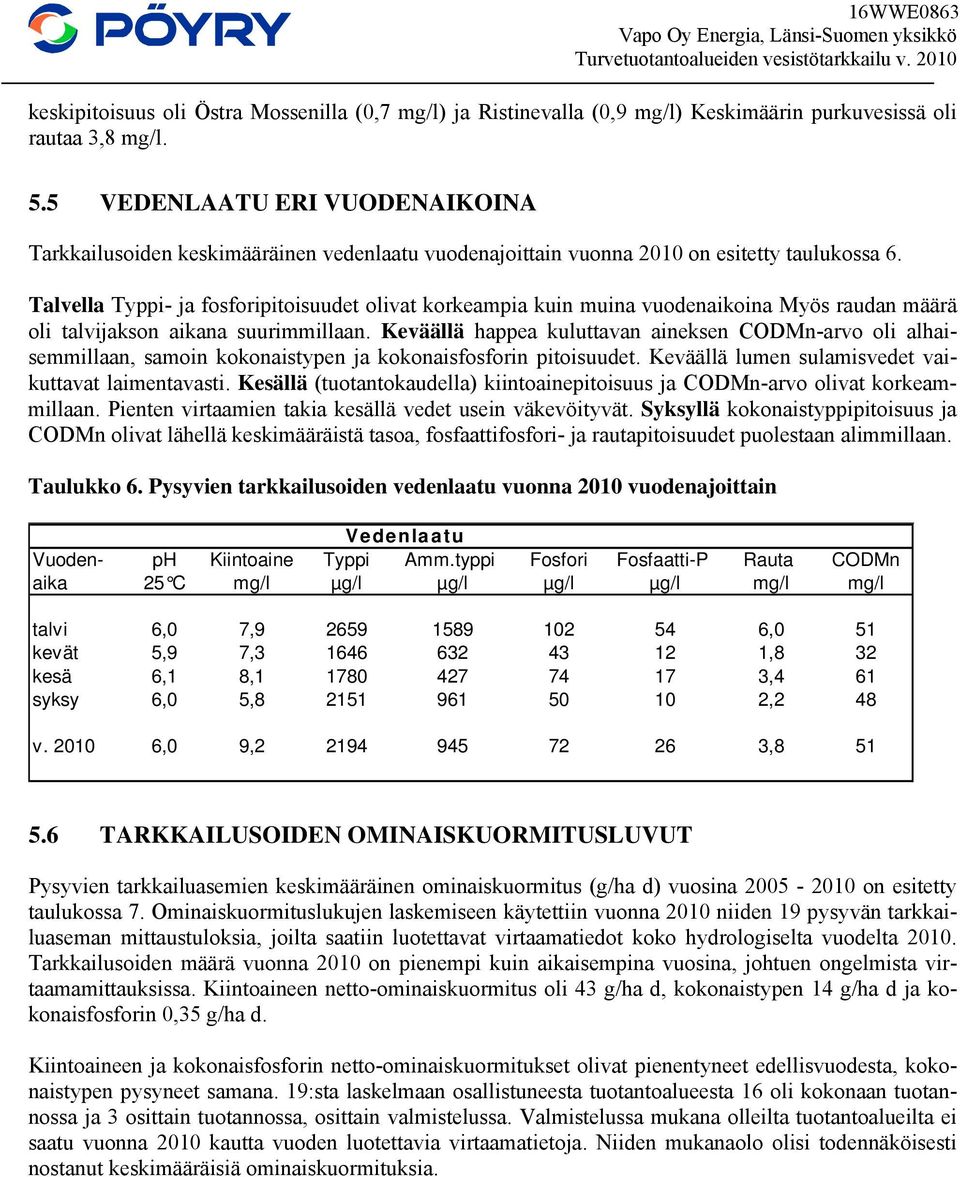 Talvella Typpi- ja fosforipitoisuudet olivat korkeampia kuin muina vuodenaikoina Myös raudan määrä oli talvijakson aikana suurimmillaan.