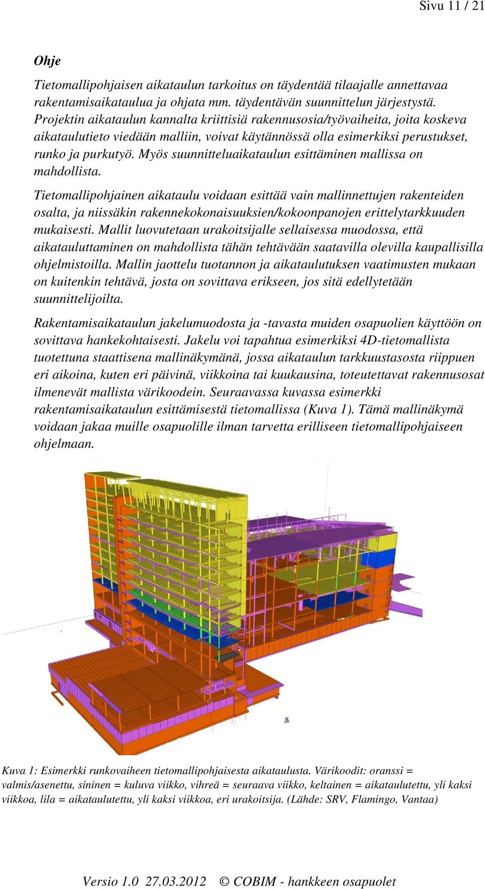 Myös suunnitteluaikataulun esittäminen mallissa on mahdollista.