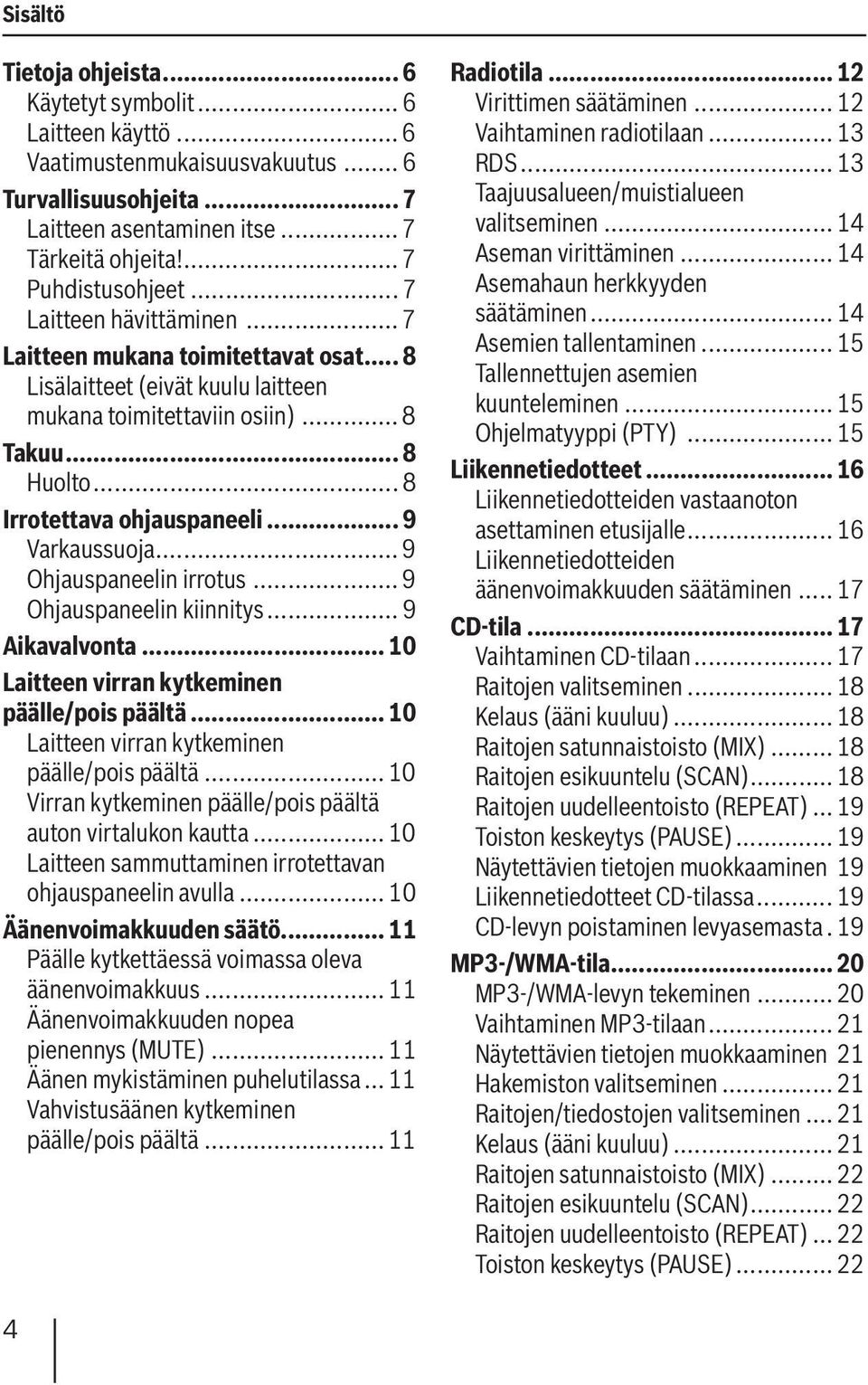 .. 9 Varkaussuoja... 9 Ohjauspaneelin irrotus... 9 Ohjauspaneelin kiinnitys... 9 Aikavalvonta... 10 Laitteen virran kytkeminen päälle/pois päältä.