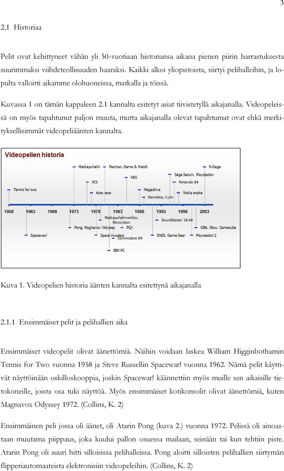 Videopeleissä on myös tapahtunut paljon muuta, mutta aikajanalla olevat tapahtumat ovat ehkä merkityksellisimmät videopeliäänten kannalta. Kuva 1.