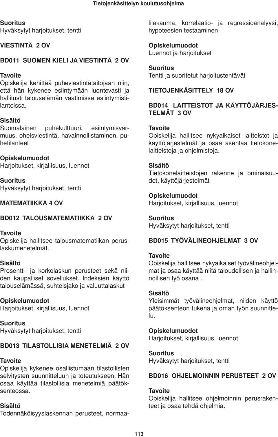 Suomalainen puhekulttuuri, esiintymisvarmuus, oheisviestintä, havainnollistaminen, puhetilanteet MATEMATIIKKA 4 OV BD012 TALOUSMATEMATIIKKA 2 OV Opiskelija hallitsee talousmatematiikan