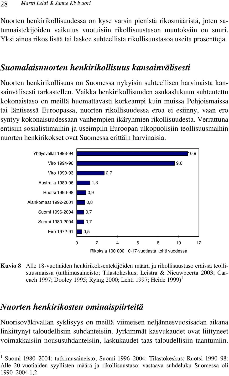 Suomalaisnuorten henkirikollisuus kansainvälisesti Nuorten henkirikollisuus on Suomessa nykyisin suhteellisen harvinaista kansainvälisesti tarkastellen.