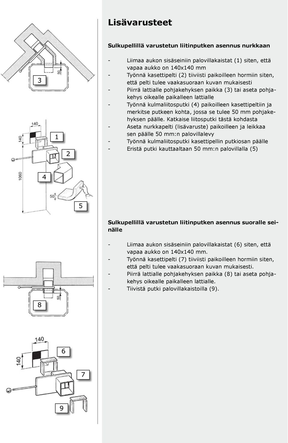 paikoilleen kasettipeltiin ja merkitse putkeen kohta, jossa se tulee 50 mm pohjakehyksen päälle.