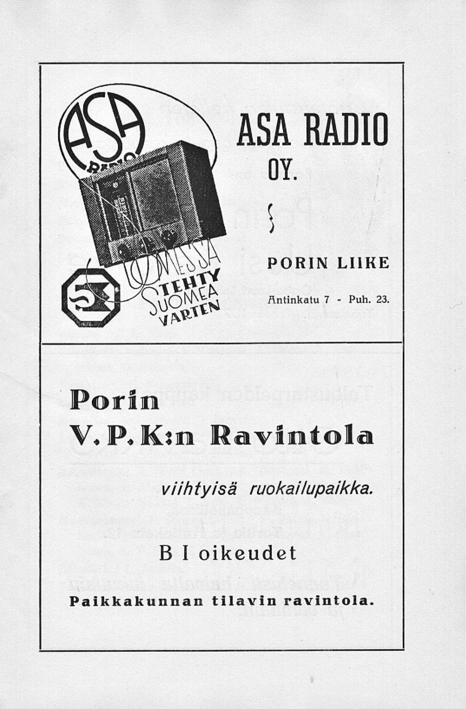 Porin V«P«Km Ravintola viihtyisä