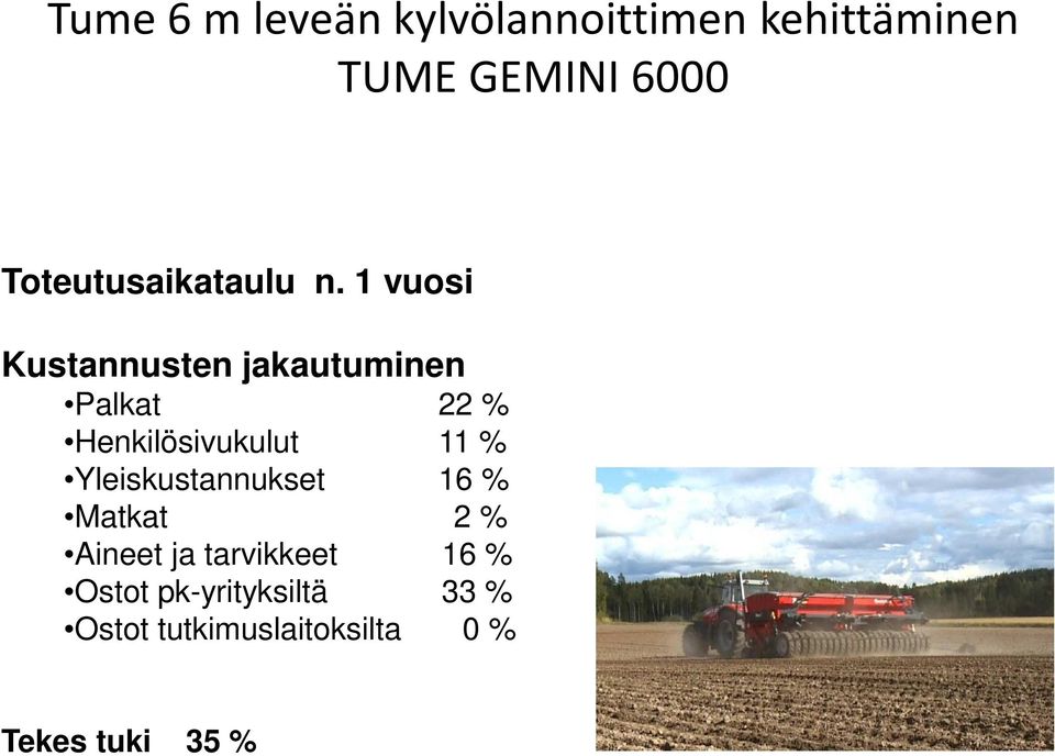 1 vuosi Kustannusten jakautuminen Palkat 22 % Henkilösivukulut 11 %