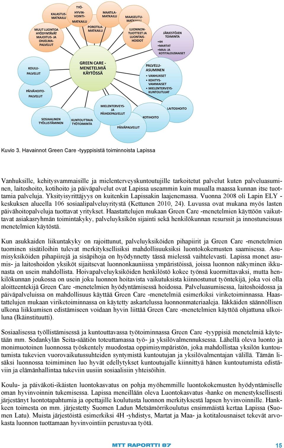 SOSIAALINEN TYÖLLISTÄMINEN KUNTOUTTAVA TYÖTOIMINTA MIELENTERVEYS- JA PÄIHDEPALVELUT PÄIVÄPALVELUT KOTIHOITO LAITOSHOITO Kuvio 3.