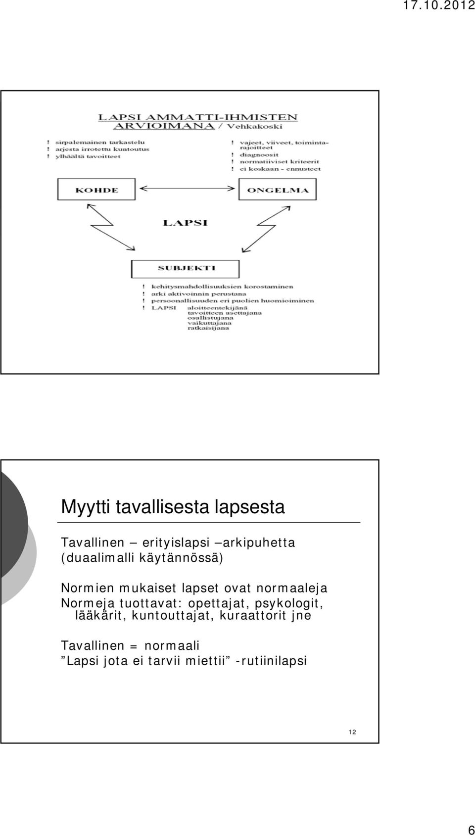 Normeja tuottavat: opettajat, psykologit, lääkärit, kuntouttajat,