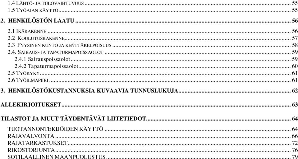 .. 60 2.5 TYÖKYKY... 61 2.6 TYÖILMAPIIRI... 61 3. HENKILÖSTÖKUSTANNUKSIA KUVAAVIA TUNNUSLUKUJA... 62 ALLEKIRJOITUKSET.