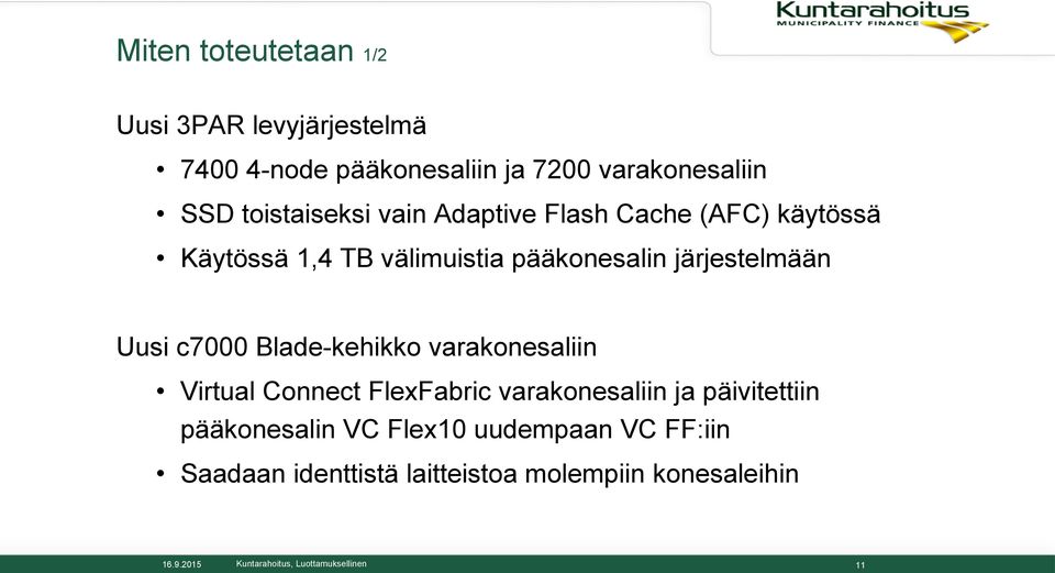 järjestelmään Uusi c7000 Blade-kehikko varakonesaliin Virtual Connect FlexFabric varakonesaliin ja