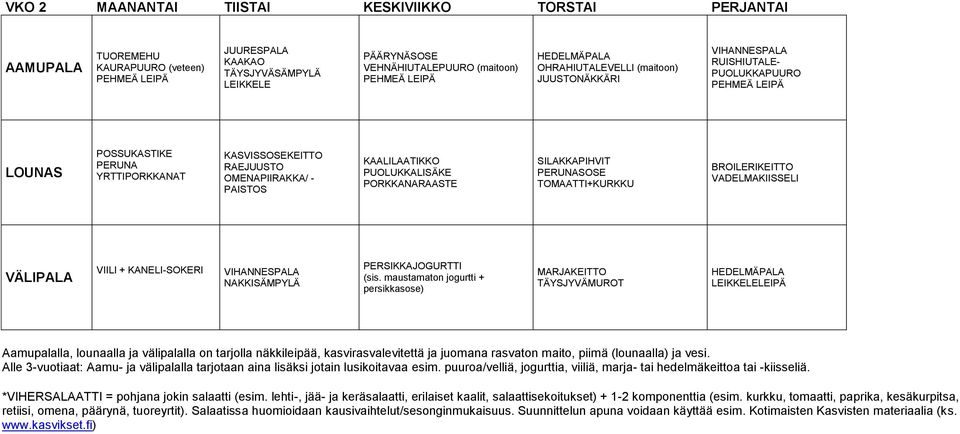 OMENAPIIRAKKA/ - PAISTOS KAALILAATIKKO PUOLUKKALISÄKE SILAKKAPIHVIT SOSE TOMAATTI+KURKKU BROILERIKEITTO