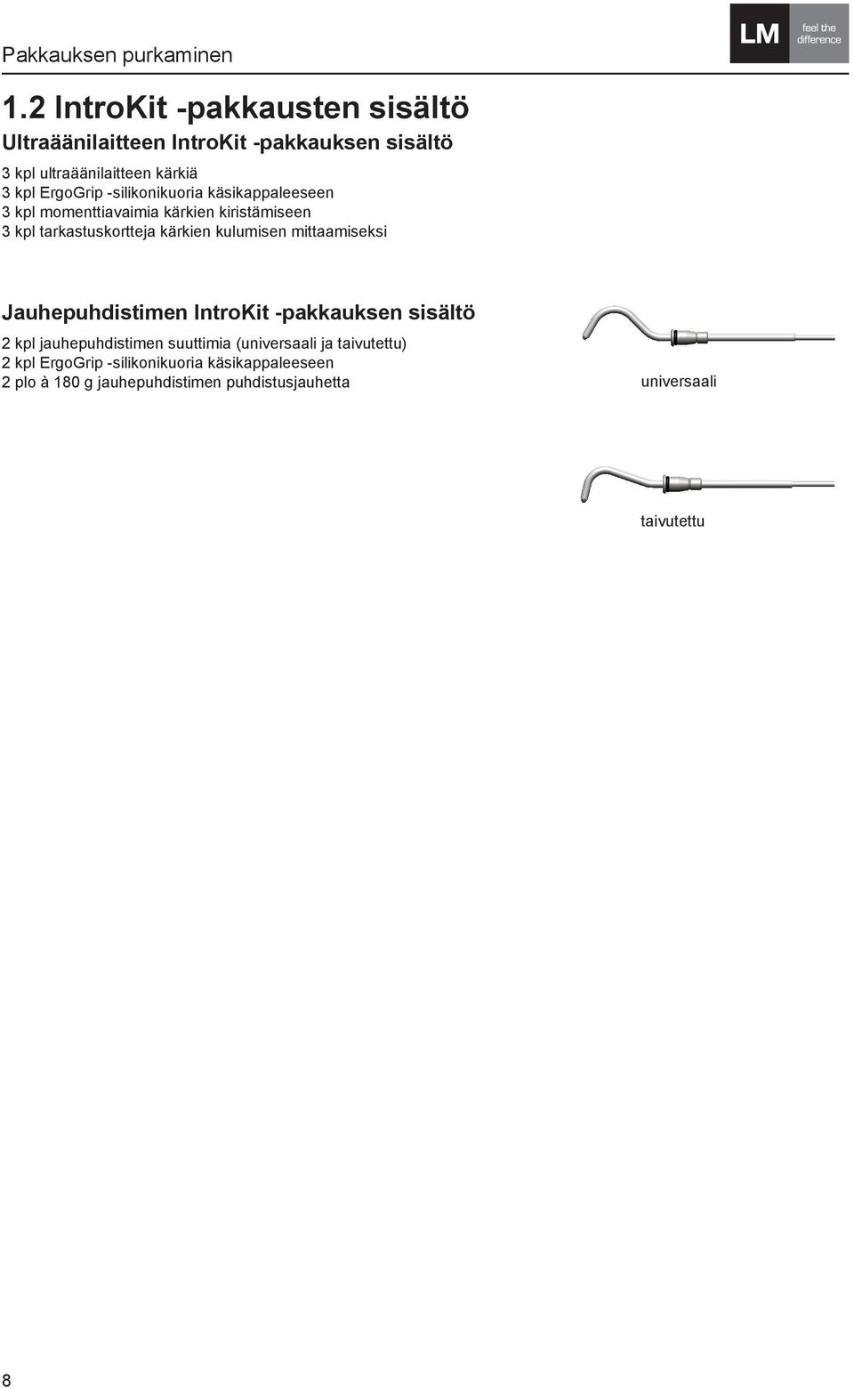 -silikonikuoria käsikappaleeseen 3 kpl momenttiavaimia kärkien kiristämiseen 3 kpl tarkastuskortteja kärkien kulumisen