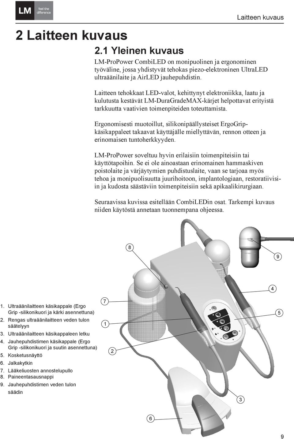 Laitteen tehokkaat LED-valot, kehittynyt elektroniikka, laatu ja kulutusta kestävät LM-DuraGradeMAX-kärjet helpottavat erityistä tarkkuutta vaativien toimenpiteiden toteuttamista.