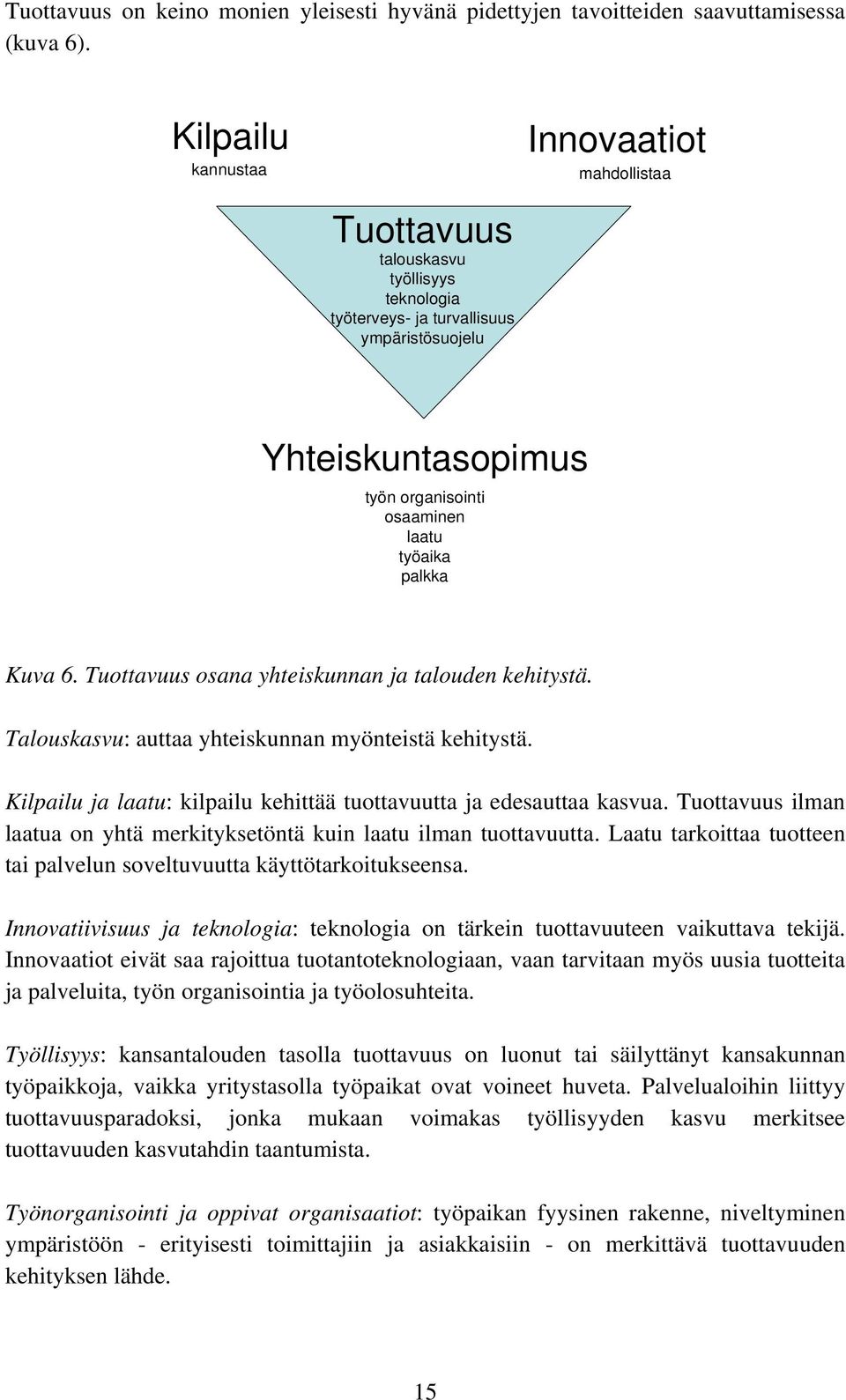 palkka Kuva 6. Tuottavuus osana yhteiskunnan ja talouden kehitystä. Talouskasvu: auttaa yhteiskunnan myönteistä kehitystä. Kilpailu ja laatu: kilpailu kehittää tuottavuutta ja edesauttaa kasvua.