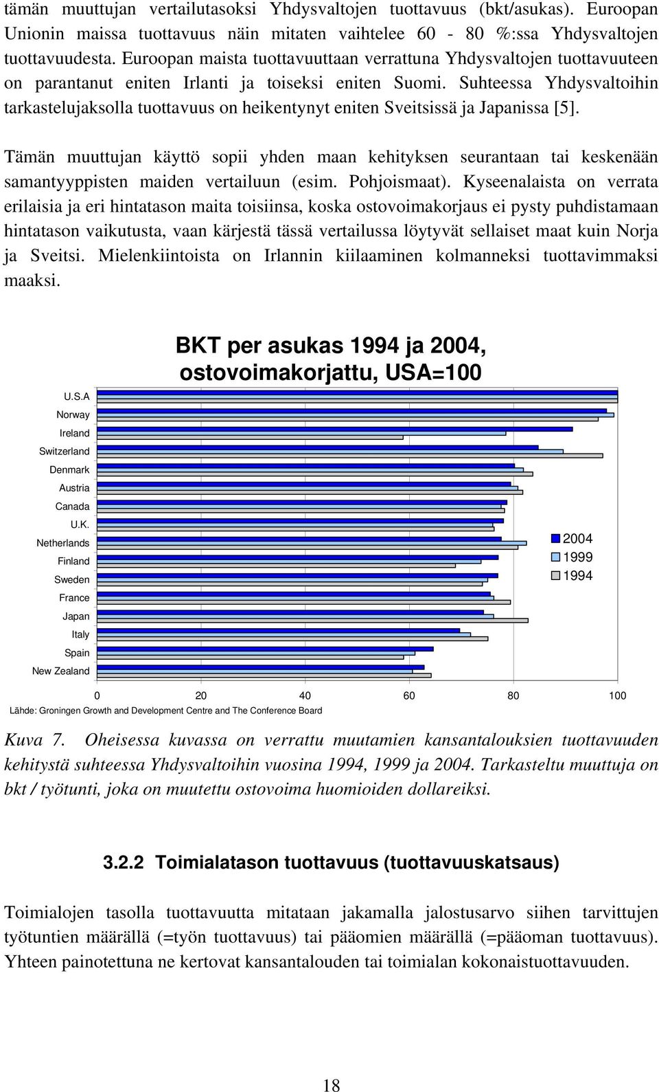 Suhteessa Yhdysvaltoihin tarkastelujaksolla tuottavuus on heikentynyt eniten Sveitsissä ja Japanissa [5].