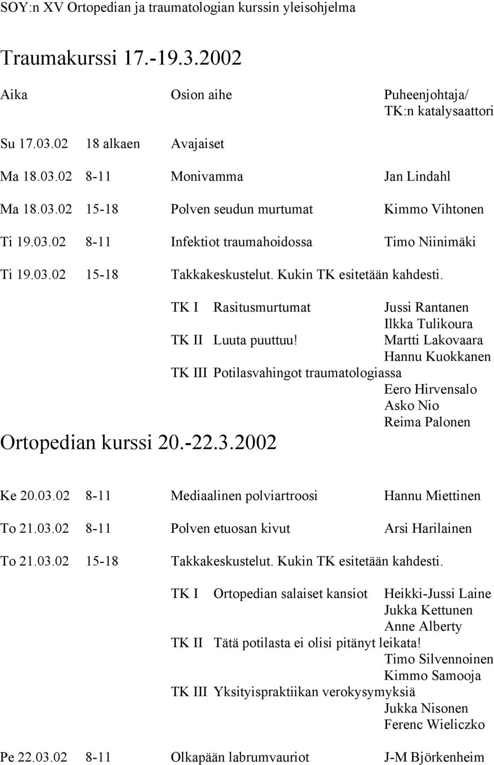 TK I Rasitusmurtumat Jussi Rantanen Ilkka Tulikoura TK II Luuta puuttuu!
