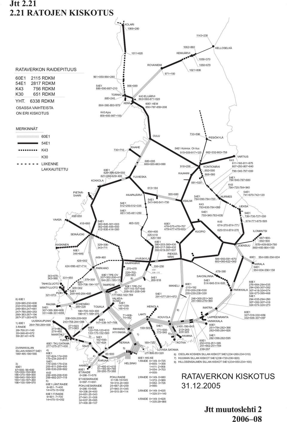 K43 Ajos 858+800-867+100 1021+806 1059+370 1058+670 MERKINNÄT 733+596 60E1 OULU PESIÖKYLÄ 54E1 RAAHE 54E1 Kolmior.