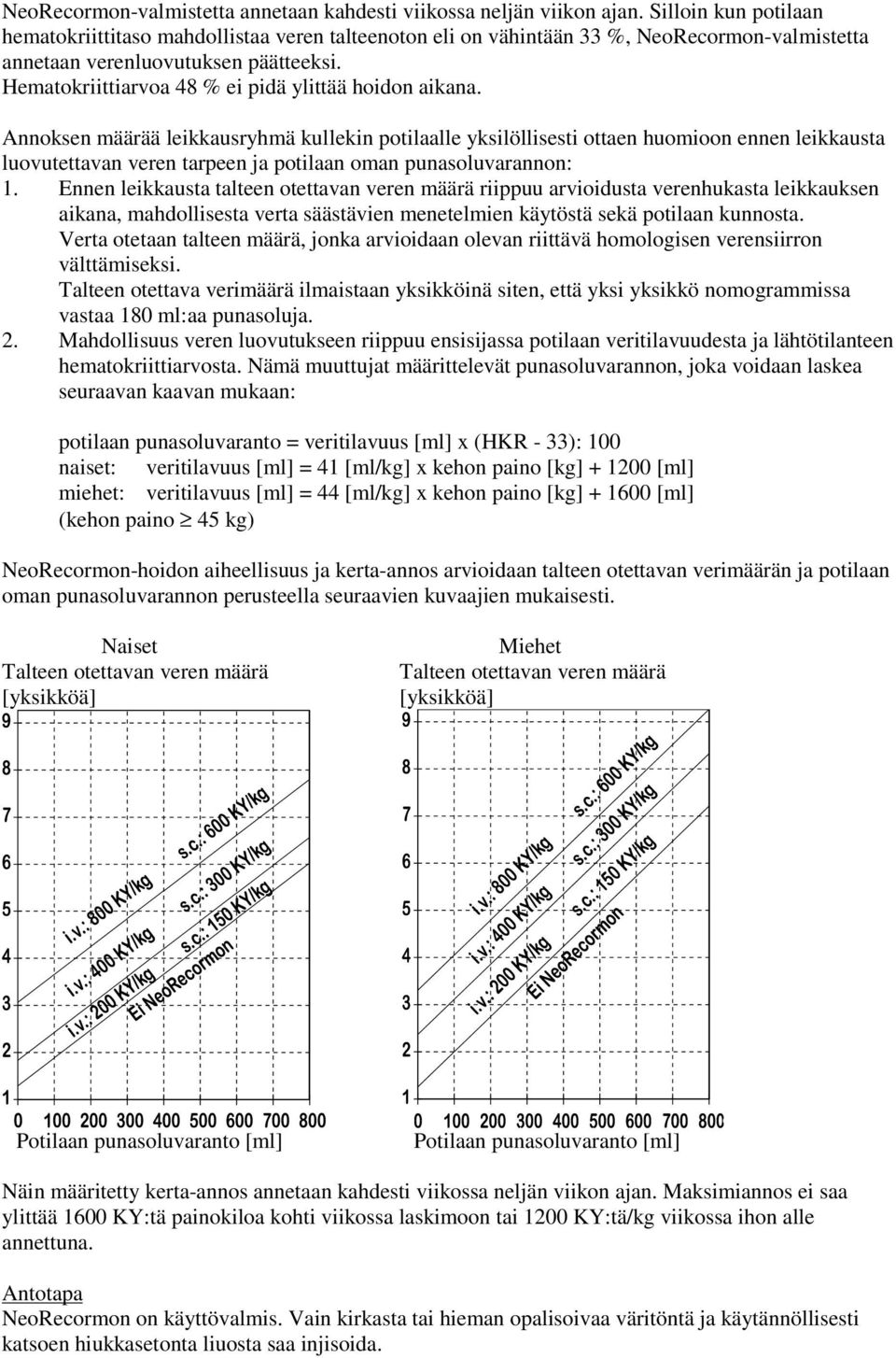 Hematokriittiarvoa 48 % ei pidä ylittää hoidon aikana.