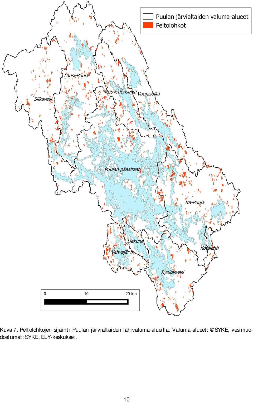 järvialtaiden lähivaluma-alueilla.