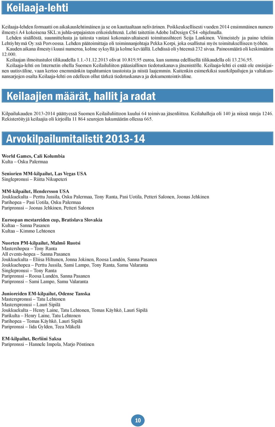 Lehden sisällöstä, suunnittelusta ja taitosta vastasi kokonaisvaltaisesti toimitussihteeri Seija Lankinen. Viimeistely ja paino tehtiin Lehtiyhtymä Oy:ssä Porvoossa.