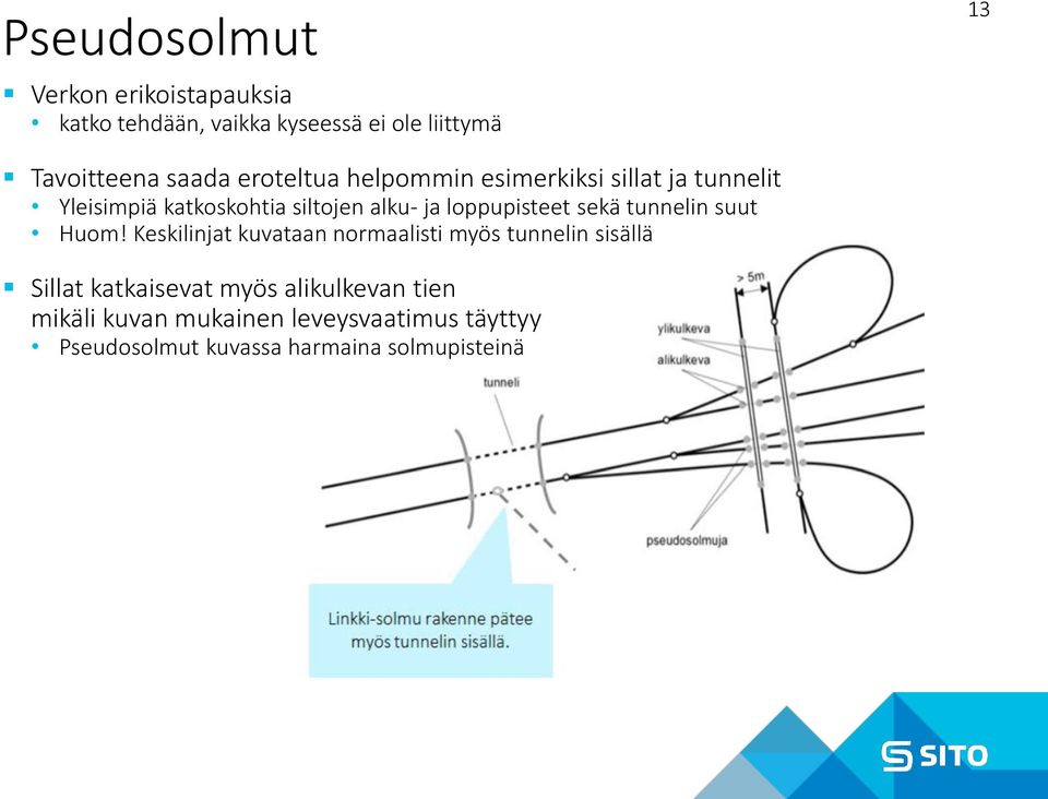 loppupisteet sekä tunnelin suut Huom!