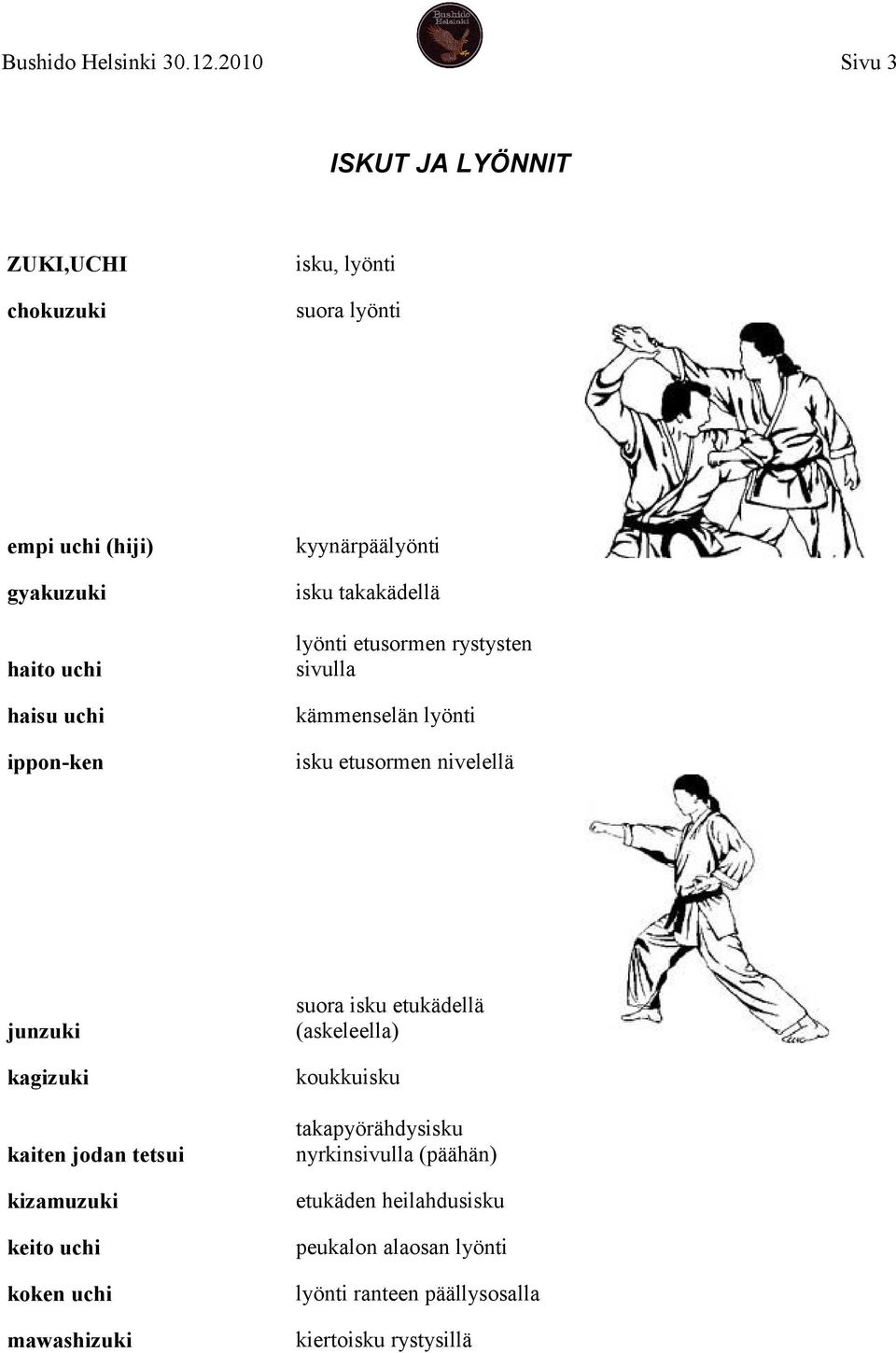 kyynärpäälyönti isku takakädellä lyönti etusormen rystysten sivulla kämmenselän lyönti isku etusormen nivelellä junzuki kagizuki