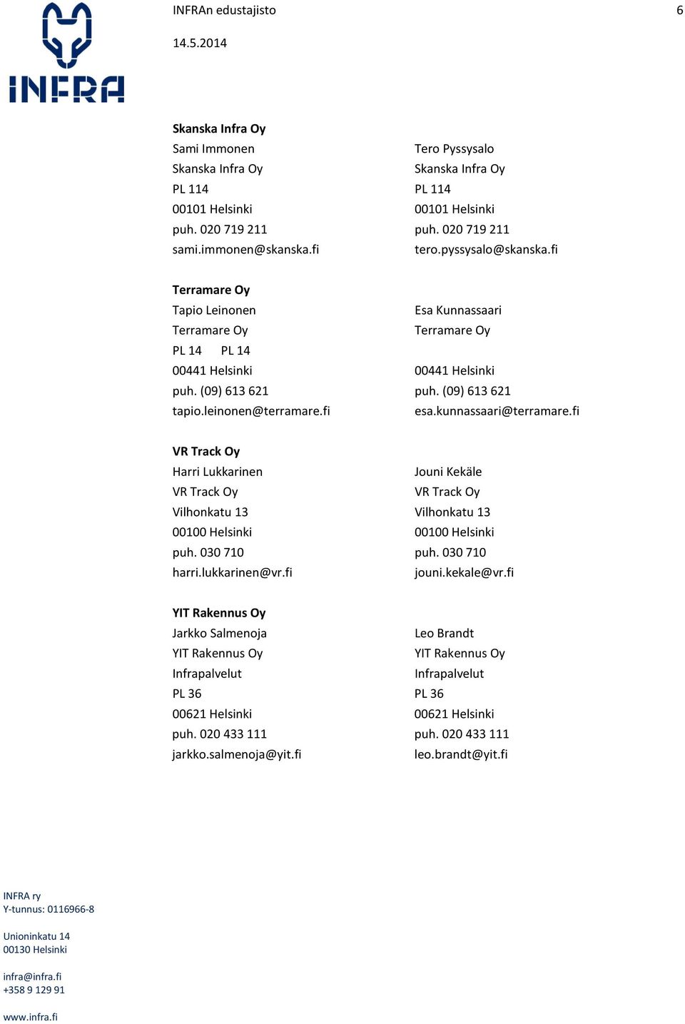 fi esa.kunnassaari@terramare.fi VR Track Oy Harri Lukkarinen Jouni Kekäle VR Track Oy VR Track Oy Vilhonkatu 13 Vilhonkatu 13 00100 Helsinki 00100 Helsinki puh. 030 710 puh. 030 710 harri.