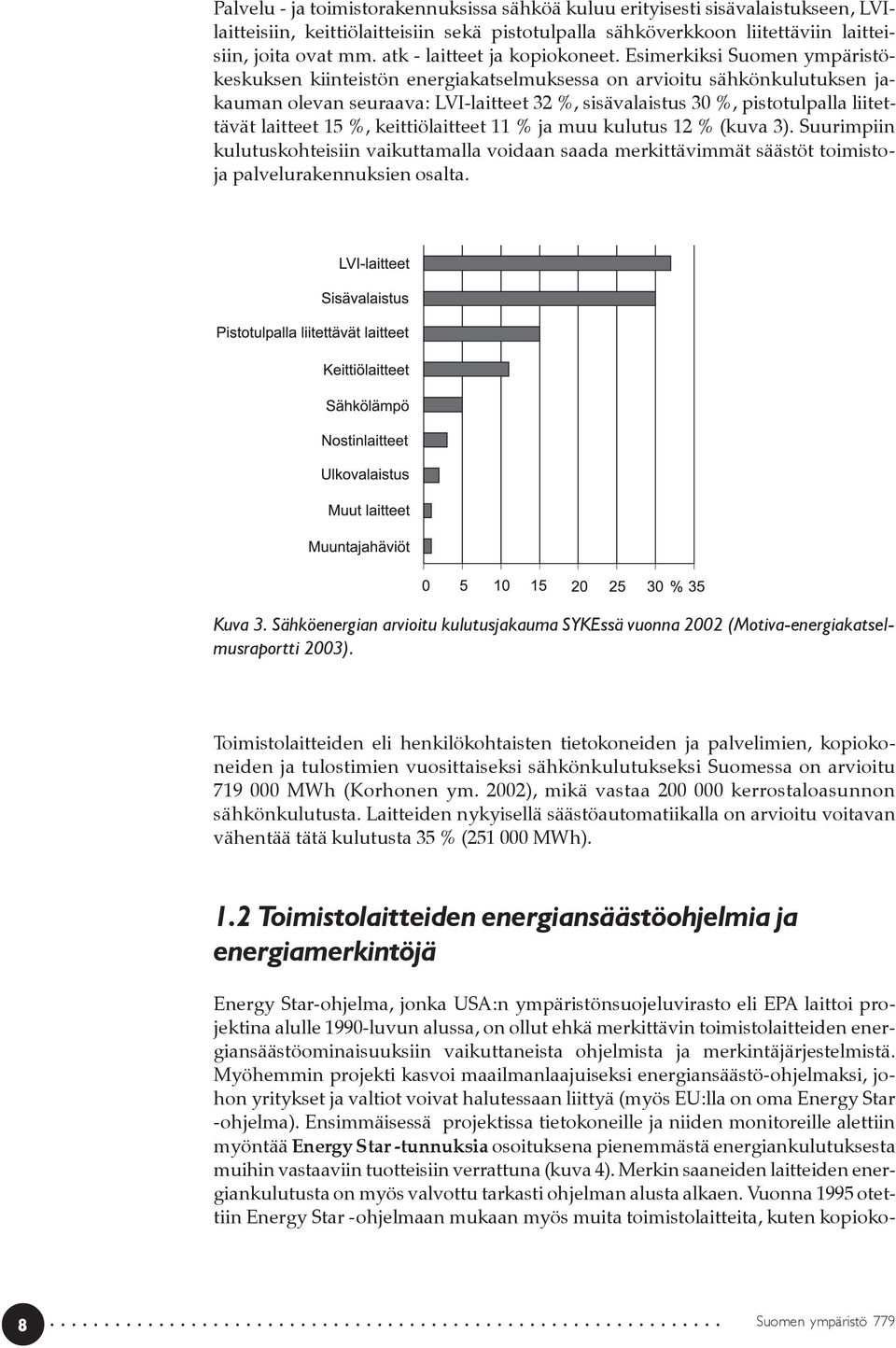 Esimerkiksi Suomen ympäristökeskuksen kiinteistön energiakatselmuksessa on arvioitu sähkönkulutuksen jakauman olevan seuraava: LVI-laitteet 32 %, sisävalaistus 30 %, pistotulpalla liitettävät