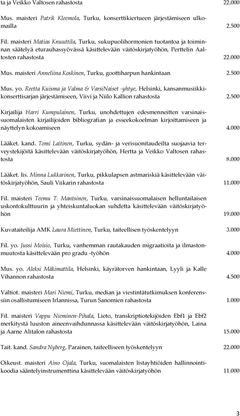 maisteri Anneliina Koskinen, Turku, goottiharpun hankintaan 2.500 Mus. yo.