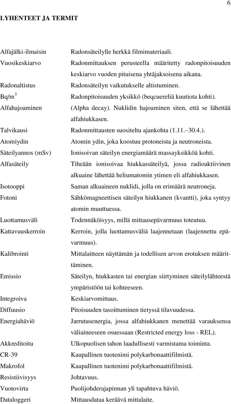 Bq/m 3 Radonpitoisuuden yksikkö (beqcuereliä kuutiota kohti). Alfahajoaminen (Alpha decay). Nuklidin hajoaminen siten, että se lähettää alfahiukkasen.